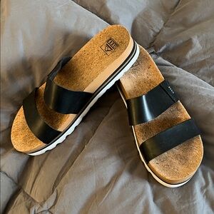 REEF Black and Tan Slide Sandals
